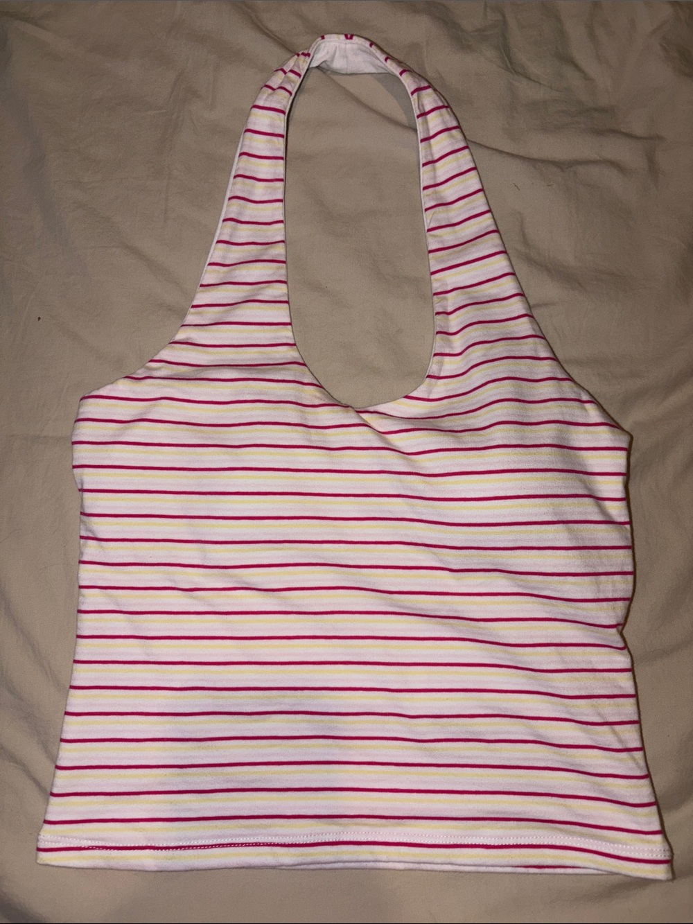 Striped Pink & White Halter Tank Top